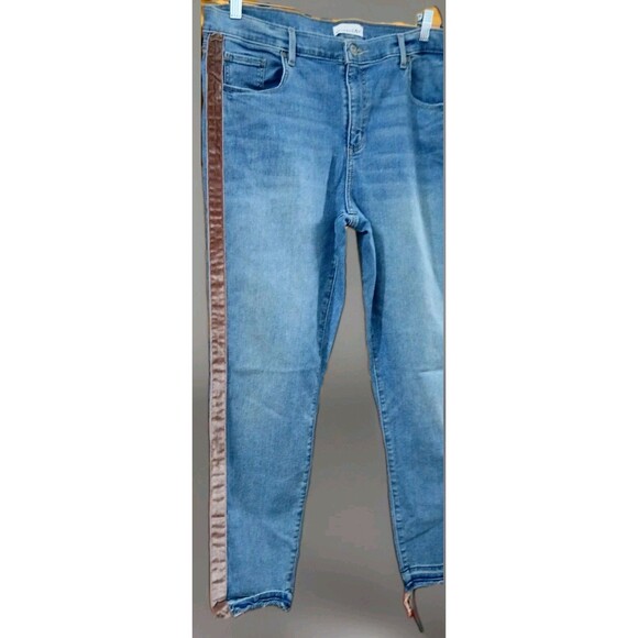 LOFT 16 33 Velvet Stripe Skinny Jeans Raw Hem Y2K Balletcore Soft Grunge - Picture 2 of 10